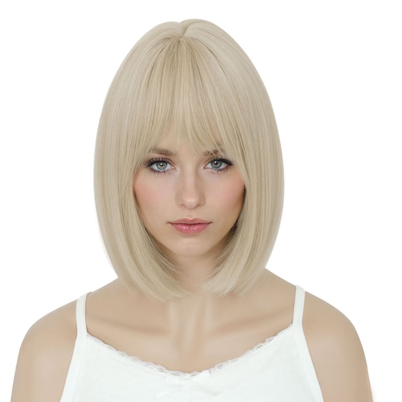 Perucă pentru femei, stil european/american, respirabilă, breton Qi, fibre rezistente la temperatură (poate fi vopsită; poate fi îndreptată)