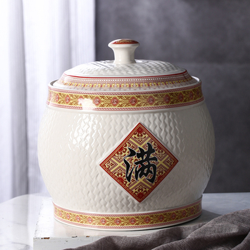 Borcan ceramic pentru orez Wenwei, sigilat, rezistent la umezeală și insecte, personalizare disponibilă, logo tipărit
