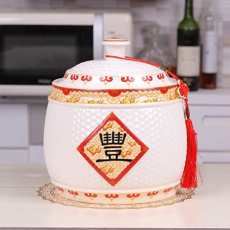 Borcan ceramic pentru orez Wenwei, sigilat, rezistent la umezeală și insecte, personalizare disponibilă, logo tipărit