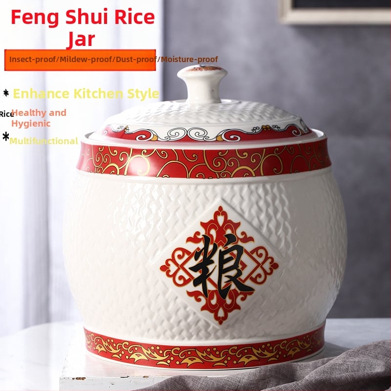 Borcan ceramic pentru orez Wenwei, sigilat, rezistent la umezeală și insecte, personalizare disponibilă, logo tipărit