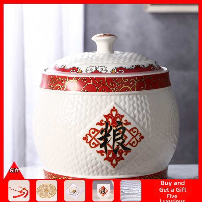 Borcan ceramic pentru orez Wenwei, sigilat, rezistent la umezeală și insecte, personalizare disponibilă, logo tipărit