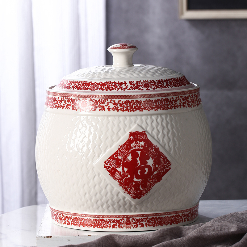 Borcan ceramic pentru orez Wenwei, sigilat, rezistent la umezeală și insecte, personalizare disponibilă, logo tipărit