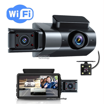 Camera de bord auto cu ecran de 3 inch, viziune de noapte, camere faţă, interior şi spate, 1080p, WiFi