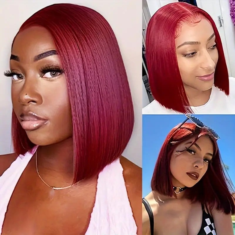 Perucă cu dantelă frontală, păr scurt drept, fibre sintetice rezistente la căldură, model meiyan169, potrivire universală, breton reglabil (drept sau înclinată)