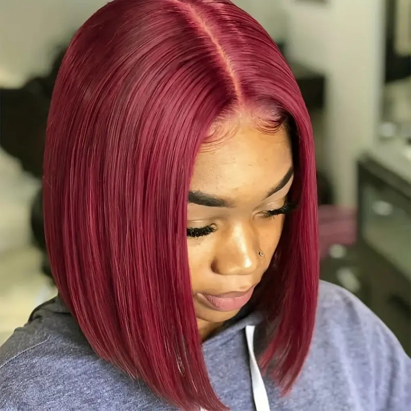 Perucă cu dantelă frontală, păr scurt drept, fibre sintetice rezistente la căldură, model meiyan169, potrivire universală, breton reglabil (drept sau înclinată)