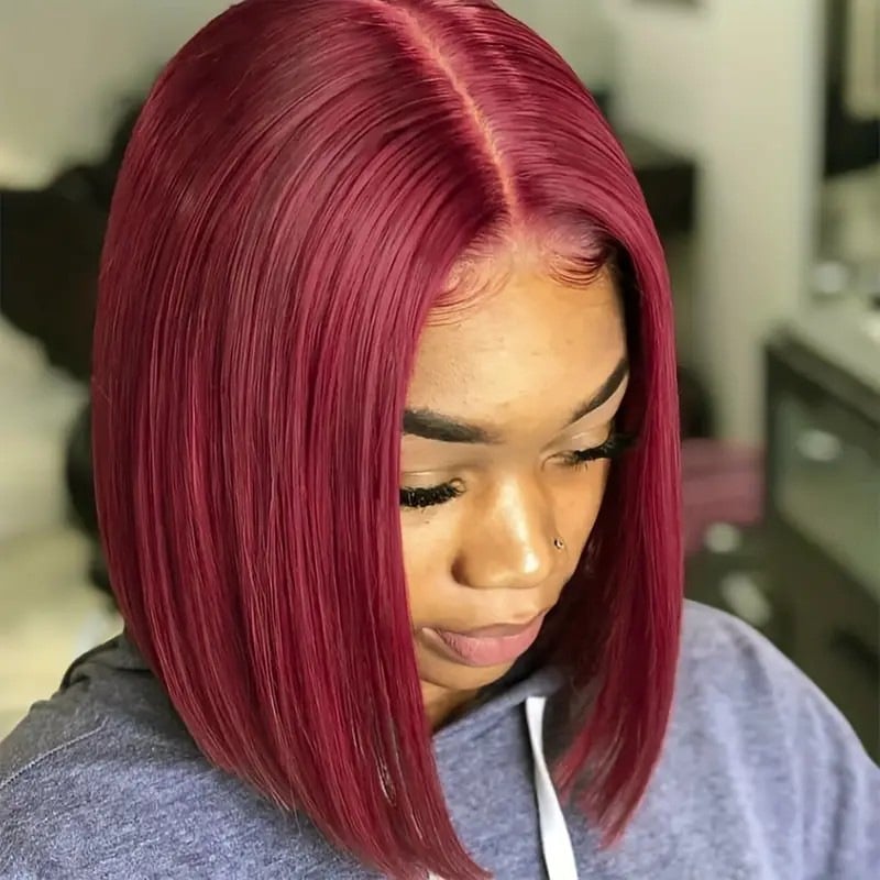 Perucă cu dantelă frontală, păr scurt drept, fibre sintetice rezistente la căldură, model meiyan169, potrivire universală, breton reglabil (drept sau înclinată)