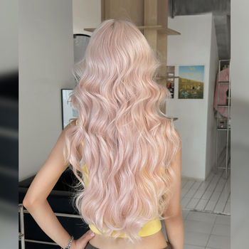 Perucă lungă bucle pentru femei, fibre rezistente la temperatură, modelul C-0506, breton drept sau înclinat, aspect natural și confortabil