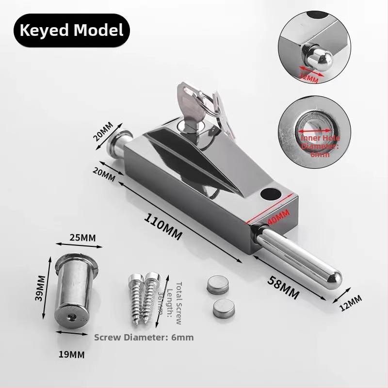 Încuietoare de podea tip A pentru ușă din sticlă încadrată, aliaj de aluminiu, electroplacat, Beronsel