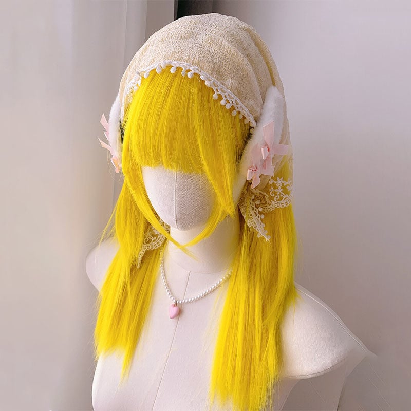 Perucă cu Qi bangs, stratificată, lungime medie, fibre rezistente la temperatură, potrivire universală, ușor de purtat