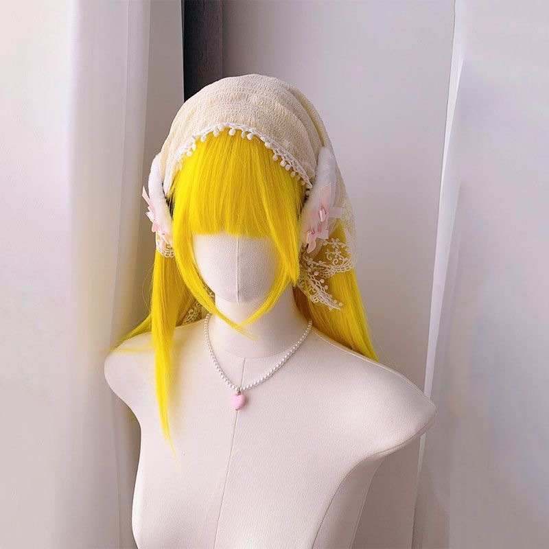 Perucă cu Qi bangs, stratificată, lungime medie, fibre rezistente la temperatură, potrivire universală, ușor de purtat