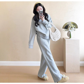 Set dama hanorac și trening în stil coreean, croială lejeră, mâneci lungi, amestec poliester-bumbac, pentru primăvară și toamnă