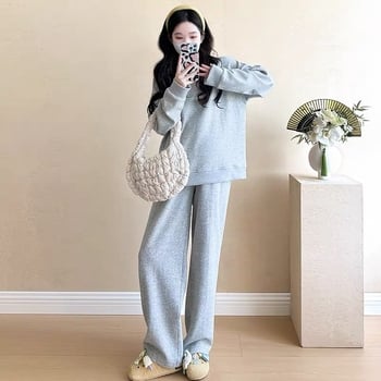 Set dama hanorac și trening în stil coreean, croială lejeră, mâneci lungi, amestec poliester-bumbac, pentru primăvară și toamnă