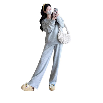 Set dama hanorac și trening în stil coreean, croială lejeră, mâneci lungi, amestec poliester-bumbac, pentru primăvară și toamnă