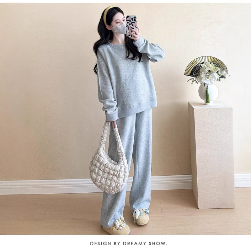 Set dama hanorac și trening în stil coreean, croială lejeră, mâneci lungi, amestec poliester-bumbac, pentru primăvară și toamnă