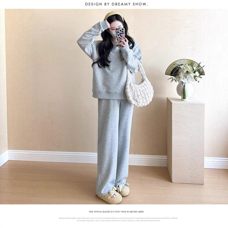 Set dama hanorac și trening în stil coreean, croială lejeră, mâneci lungi, amestec poliester-bumbac, pentru primăvară și toamnă