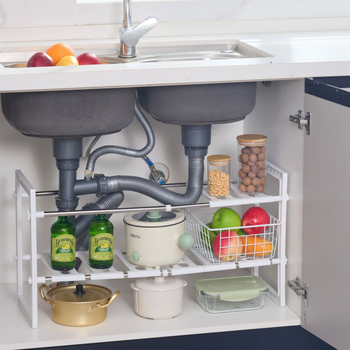 Raft de depozitare din oțel inoxidabil pentru chiuvetă — organizator mobil pentru periuțe de dinți și cosmetic, reglabil, potrivit pentru baie și bucătărie, sub chiuvetă