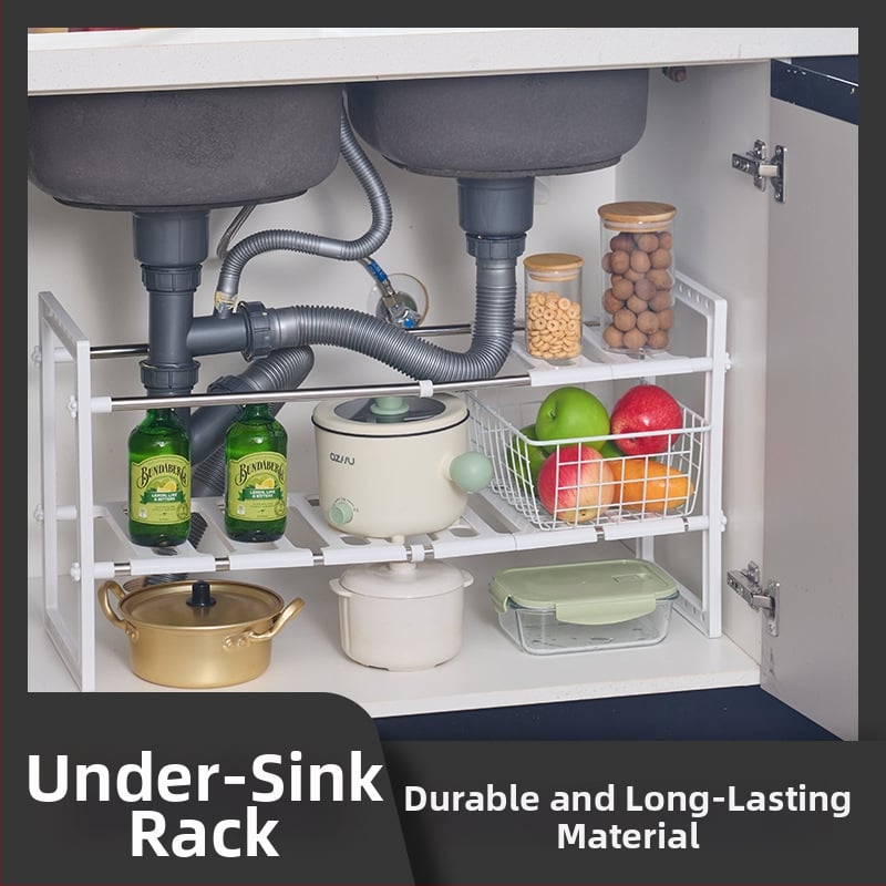 Raft de depozitare din oțel inoxidabil pentru chiuvetă — organizator mobil pentru periuțe de dinți și cosmetic, reglabil, potrivit pentru baie și bucătărie, sub chiuvetă