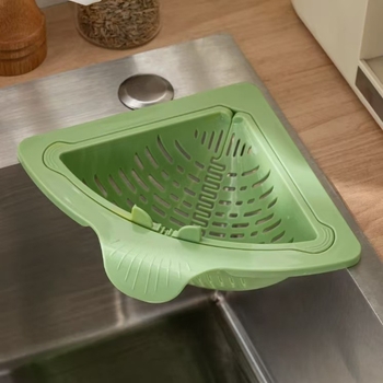 Coș magnetic triunghiular pentru chiuvetă – filtru pentru resturi alimentare, golire cu un singur buton, material PP, 78,6 g