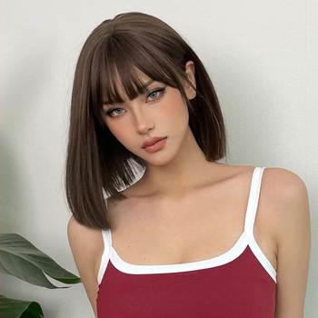 Perucă scurtă, păr drept și breton drept, fibre sintetice rezistente la temperaturi înalte, model wl1148-1