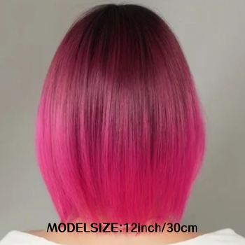 Perucă scurtă dreaptă cu breton - fibră sintetică rezistentă la temperaturi înalte, stil bob, Model Yx154, Tehnologie de procesare mecanică