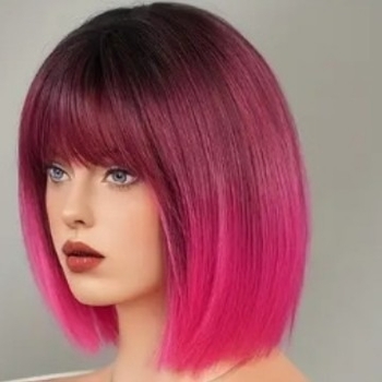 Perucă scurtă dreaptă cu breton - fibră sintetică rezistentă la temperaturi înalte, stil bob, Model Yx154, Tehnologie de procesare mecanică