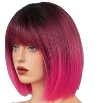 Perucă scurtă dreaptă cu breton - fibră sintetică rezistentă la temperaturi înalte, stil bob, Model Yx154, Tehnologie de procesare mecanică