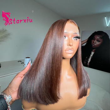 Perucă din păr natural, fără lipire, lucrată manual, păr foarte drept, poate fi vopsită și permată, breton drept sau înclinat, pentru femei