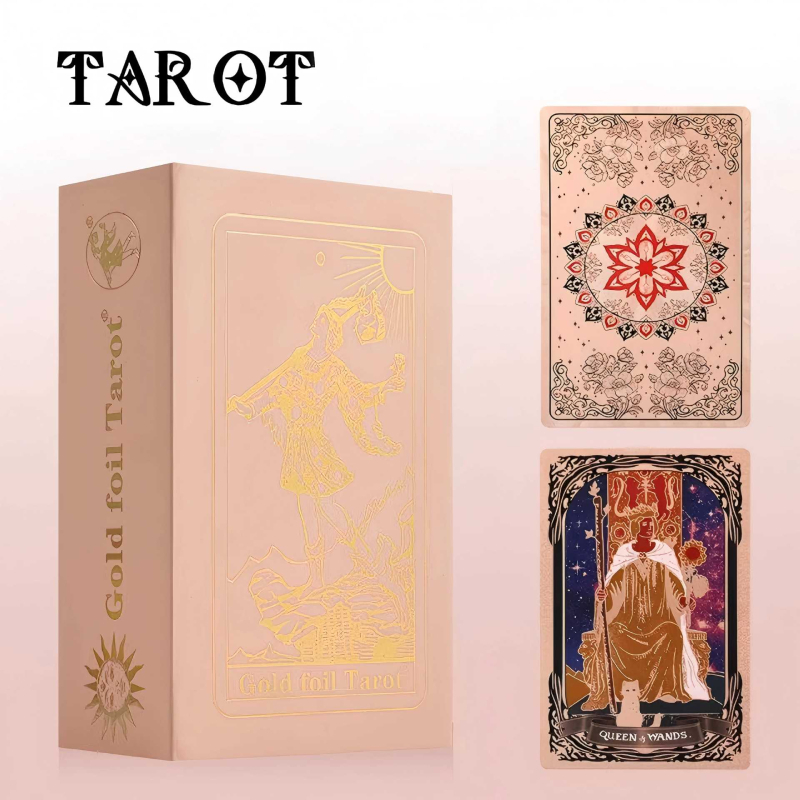 Carti de tarot – plastic; Brand: Gold foil tarot cards; carti de joc pentru jocuri de societate; ambalaj: cutie colorată