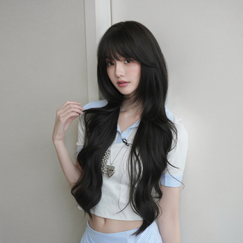 Perucă lungă bucle din fibre sintetice rezistente la temperatură înaltă | Procesare mecanică • Model C-0531 • Franjuri drepte sau înclinate • Pufoasă și naturală