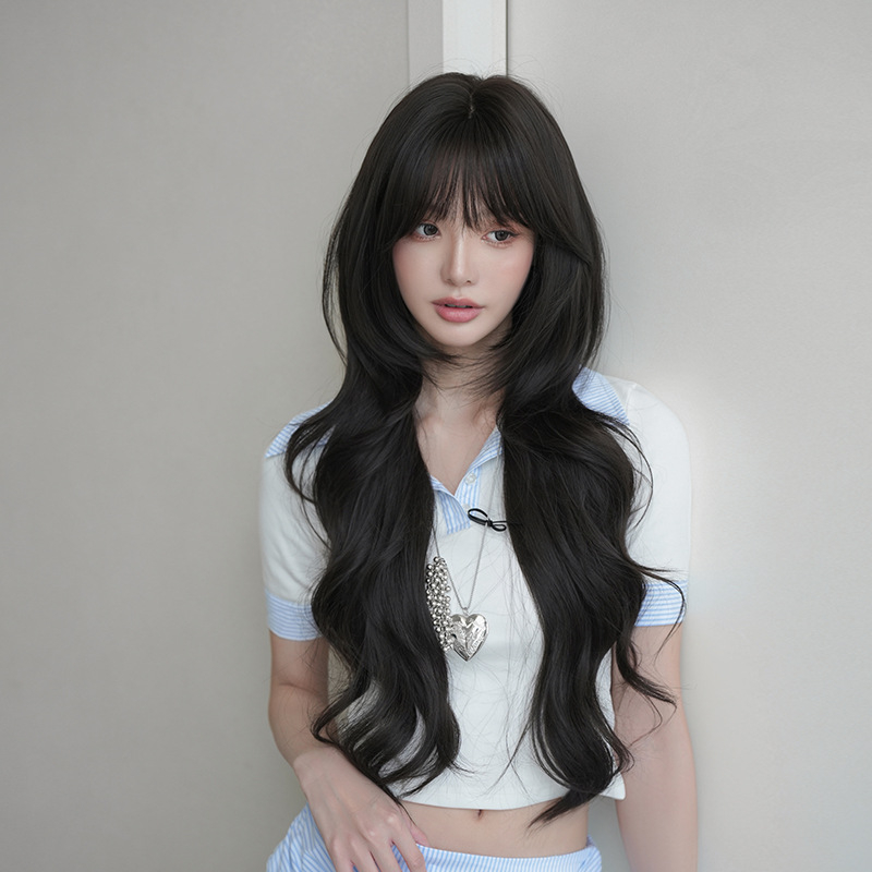 Perucă lungă bucle din fibre sintetice rezistente la temperatură înaltă | Procesare mecanică • Model C-0531 • Franjuri drepte sau înclinate • Pufoasă și naturală