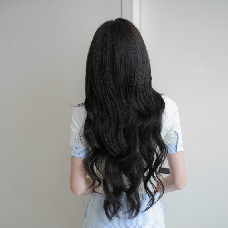 Perucă lungă bucle din fibre sintetice rezistente la temperatură înaltă | Procesare mecanică • Model C-0531 • Franjuri drepte sau înclinate • Pufoasă și naturală