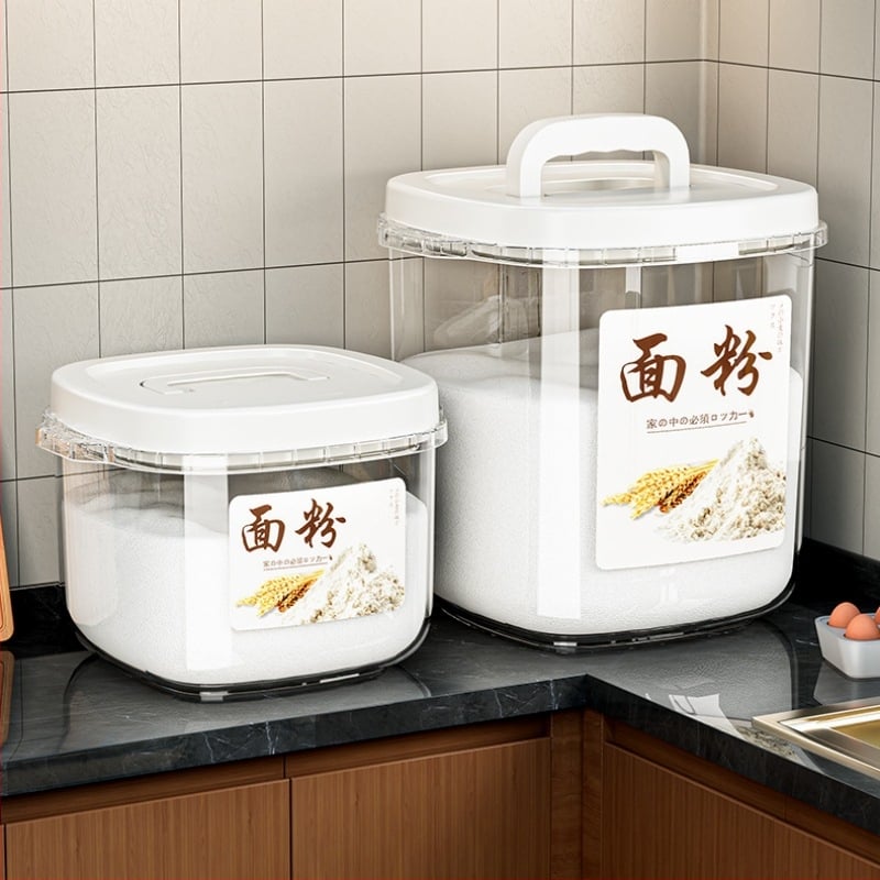 Container depozitare orez, sigilat, rezistent la umezeală și insecte, din plastic PP, capacitate 10 L sau mai mare, design modern minimalist