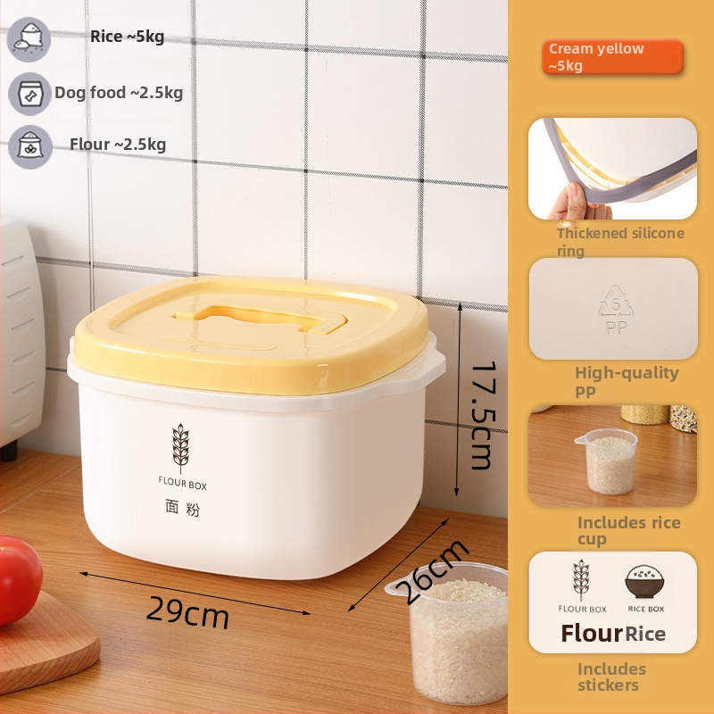 Container depozitare orez, sigilat, rezistent la umezeală și insecte, din plastic PP, capacitate 10 L sau mai mare, design modern minimalist