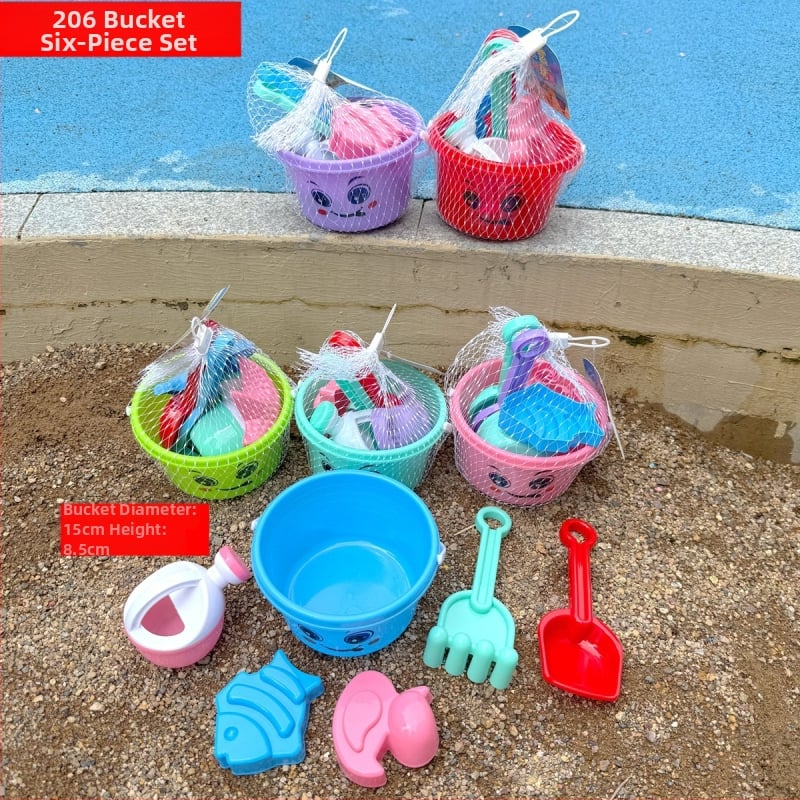 Set de jucării pentru plajă pentru copii: unelte pentru săpat în nisip și jocuri cu apă, din plastic, ambalaj plasă, pentru vârsta 7–14 ani, certificat 3C