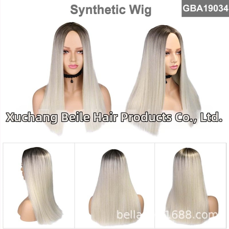Perucă cu păr drept, lungime medie, model GBA19034, fibre rezistente la temperatură, breton în parte centrală, vopsire fără încălzire, mecanism de modelare