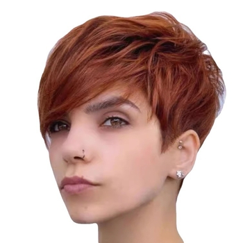 BeautyWorks DZ0707 Perucă Pixie – breton oblic, fibre rezistente la temperatură, pufoasă, acoperire completă a scalpului