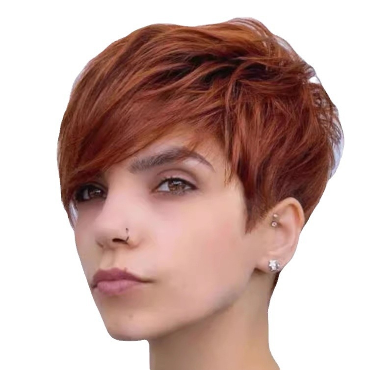 BeautyWorks DZ0707 Perucă Pixie – breton oblic, fibre rezistente la temperatură, pufoasă, acoperire completă a scalpului