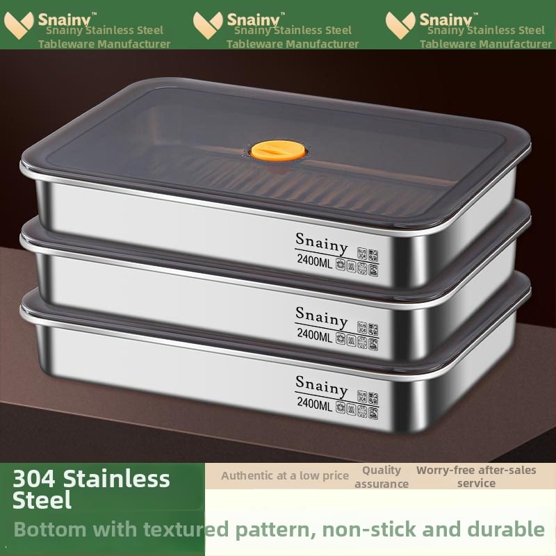 Cutie de depozitare pentru găluște din oțel inoxidabil 304, cu capac, etanșă, pătrată, 2.1–3 L