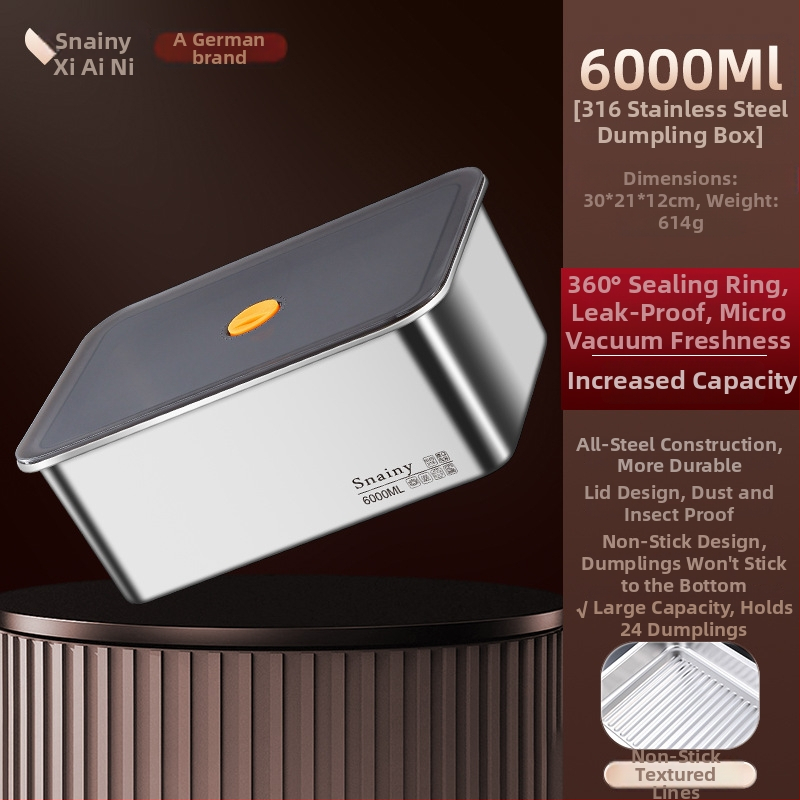 Cutie de depozitare pentru găluște din oțel inoxidabil 304, cu capac, etanșă, pătrată, 2.1–3 L