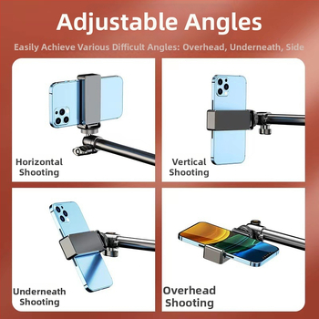 Suport pentru fotografiere de sus pentru telefon cu iluminare de fill — montaj pe birou sau podea, suport din plastic universal, anti vibrații, pentru streaming live și înregistrare video