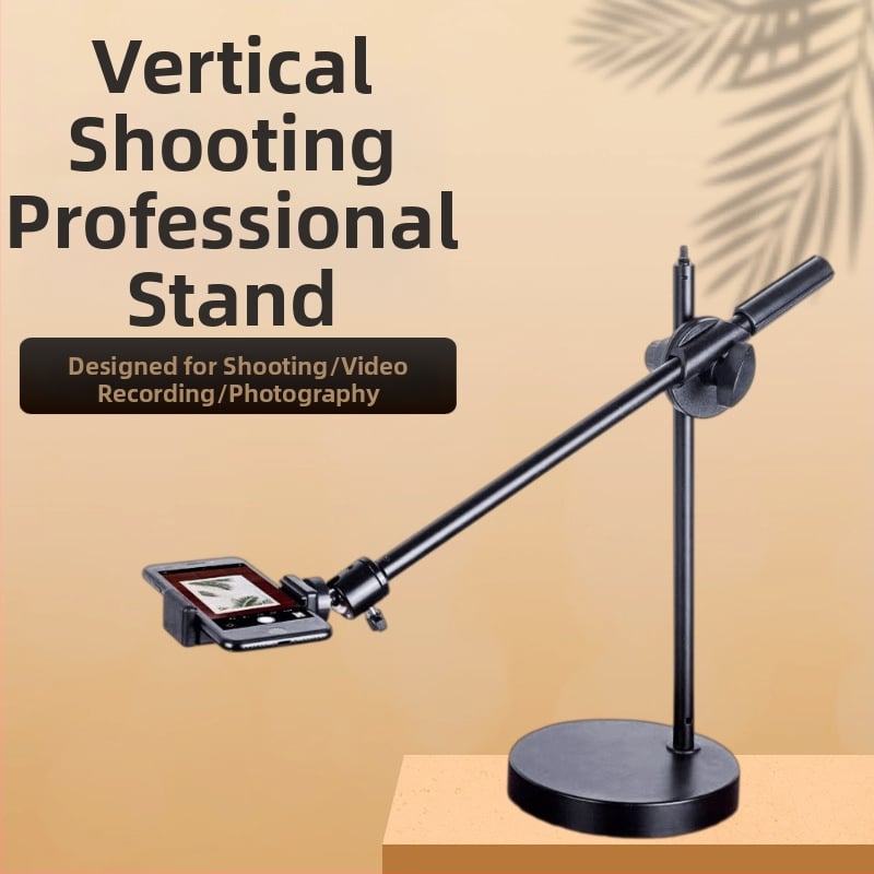 Suport pentru fotografiere de sus pentru telefon cu iluminare de fill — montaj pe birou sau podea, suport din plastic universal, anti vibrații, pentru streaming live și înregistrare video