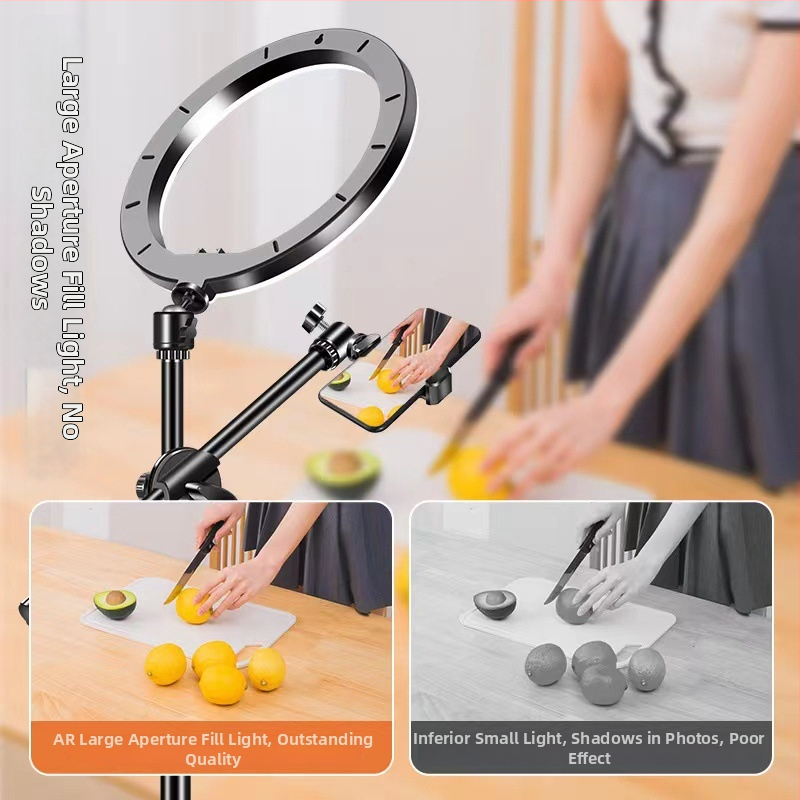 Suport pentru fotografiere de sus pentru telefon cu iluminare de fill — montaj pe birou sau podea, suport din plastic universal, anti vibrații, pentru streaming live și înregistrare video