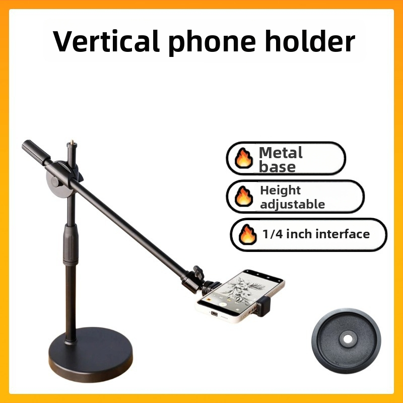 Suport pentru fotografiere de sus pentru telefon cu iluminare de fill — montaj pe birou sau podea, suport din plastic universal, anti vibrații, pentru streaming live și înregistrare video