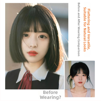 Perucă: păr scurt drept, bretoni aerieni, fibre rezistente la căldură, model K124