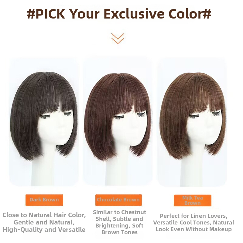 Perucă: păr scurt drept, bretoni aerieni, fibre rezistente la căldură, model K124