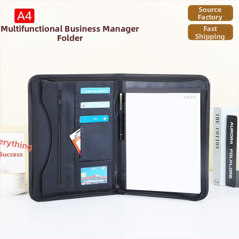 Mapă de birou din piele cu fermoar și clips pentru manager, model XSJLJ420, personalizare disponibilă