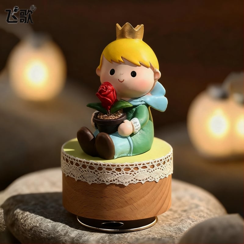 Cutie muzicală rotativă cu Micul Prinț – stil desen animat, materiale plastic și rășină