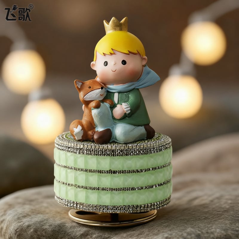 Cutie muzicală rotativă cu Micul Prinț – stil desen animat, materiale plastic și rășină