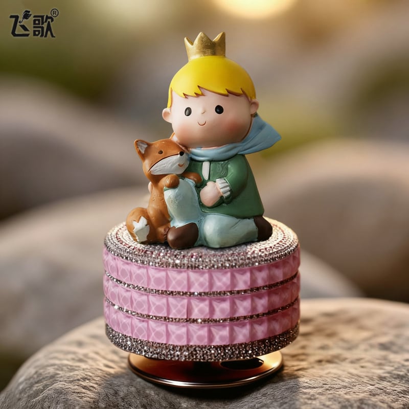 Cutie muzicală rotativă cu Micul Prinț – stil desen animat, materiale plastic și rășină