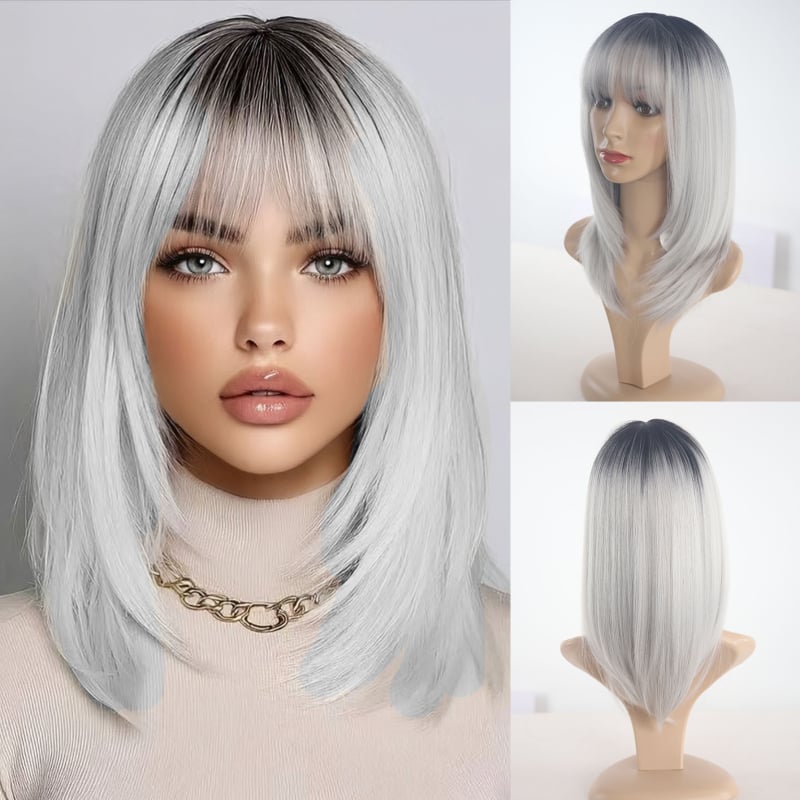 Perucă pentru femei cu breton, fibră rezistentă la temperaturi, design respirabil ușor